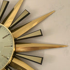 Metamec Sunburst Wall Clock, Rare Model 5629 Brass Starburst 1970s Quartz