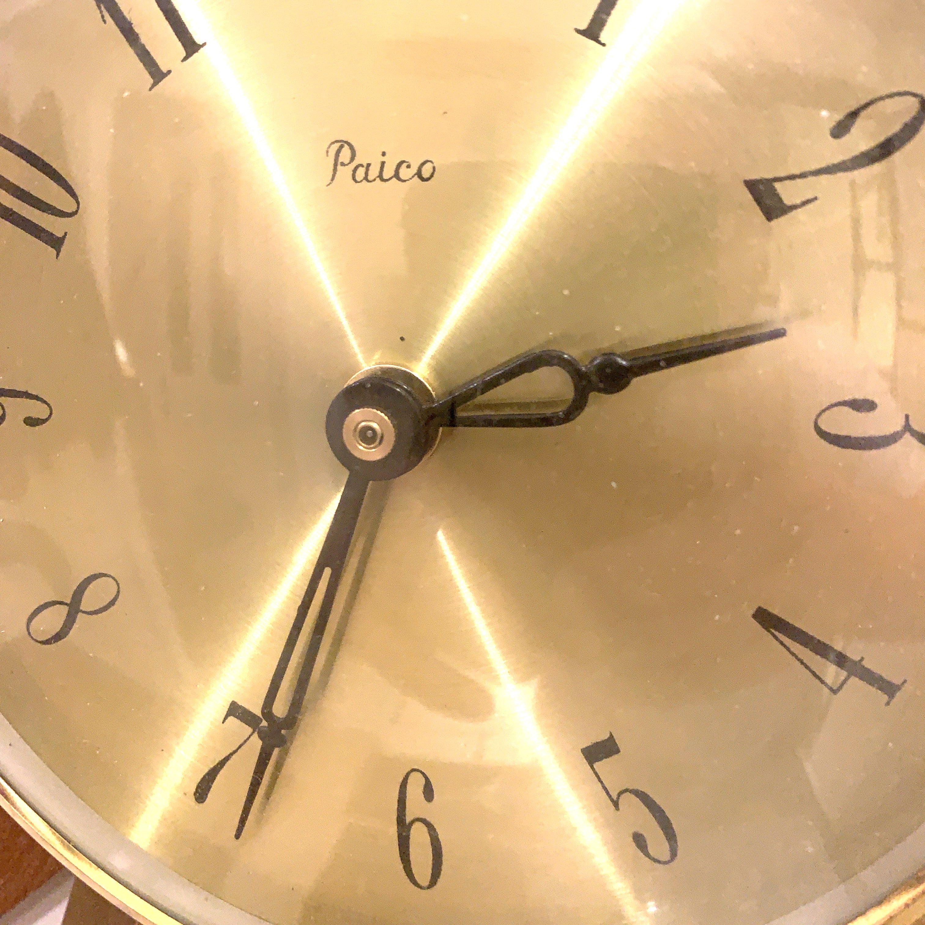 Paico 1960s Starburst Wall Clock — Brass & Teak Sunburst, 38cm