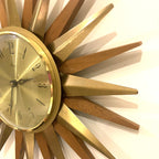 Paico 1960s Starburst Wall Clock — Brass & Teak Sunburst, 38cm