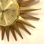 Paico 1960s Starburst Wall Clock — Brass & Teak Sunburst, 38cm