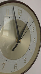 Metamec Model 5635 Wall Clock – 1970s English Brown Gold White Dial 8 Inch Made in England