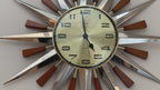 Metamec Model 5892 Starburst Wall Clock, Rare Gold Dial Variant, Teak and Chrome, 1960s