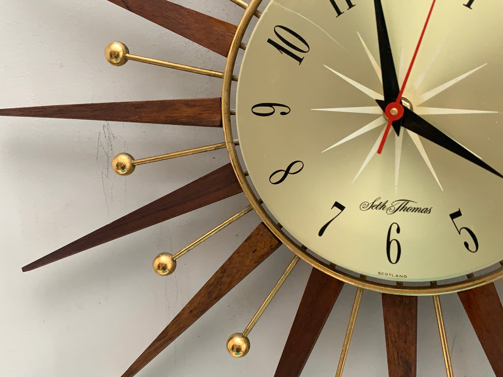 Seth Thomas 1960s Starburst Wall Clock, Made in Scotland, Silent Quartz