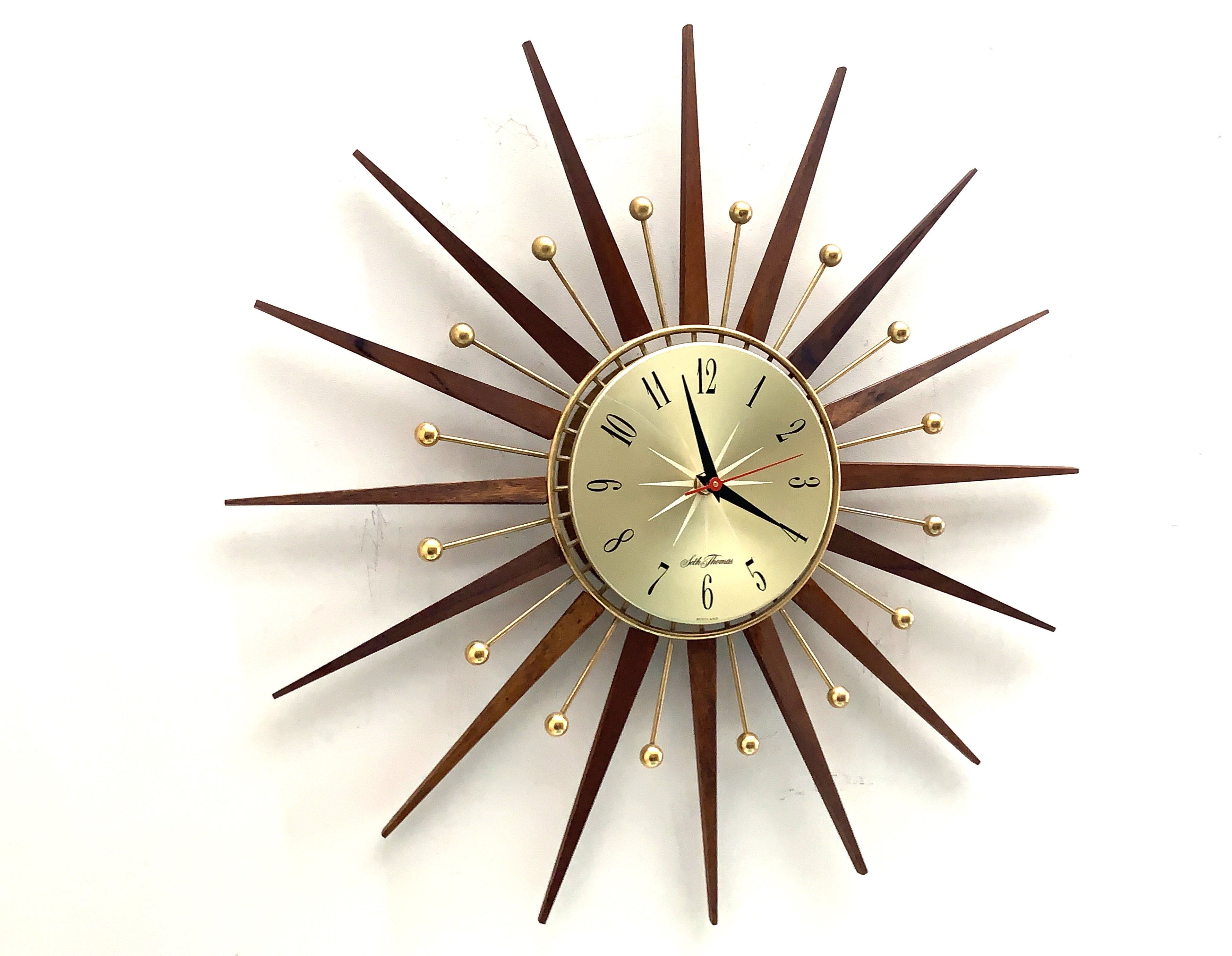 Seth Thomas 1960s Starburst Wall Clock, Made in Scotland, Silent Quartz