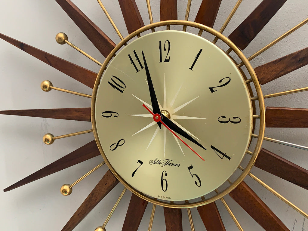 Seth Thomas 1960s Starburst Wall Clock, Made in Scotland, Silent Quartz