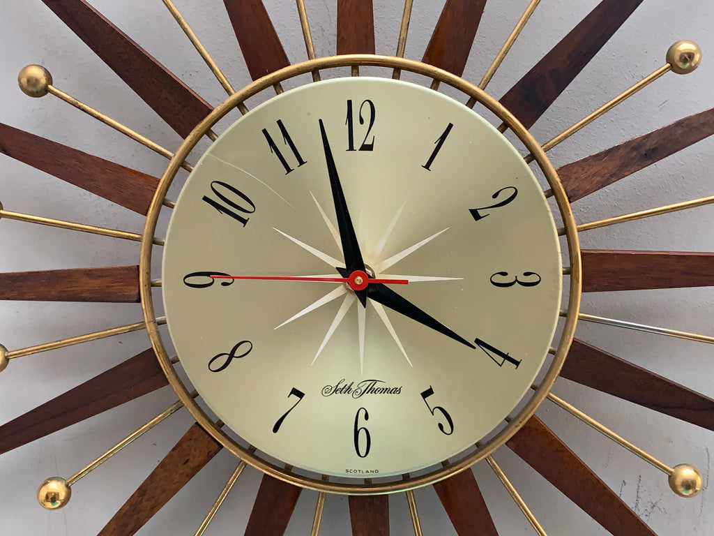 Seth Thomas 1960s Starburst Wall Clock, Made in Scotland, Silent Quartz